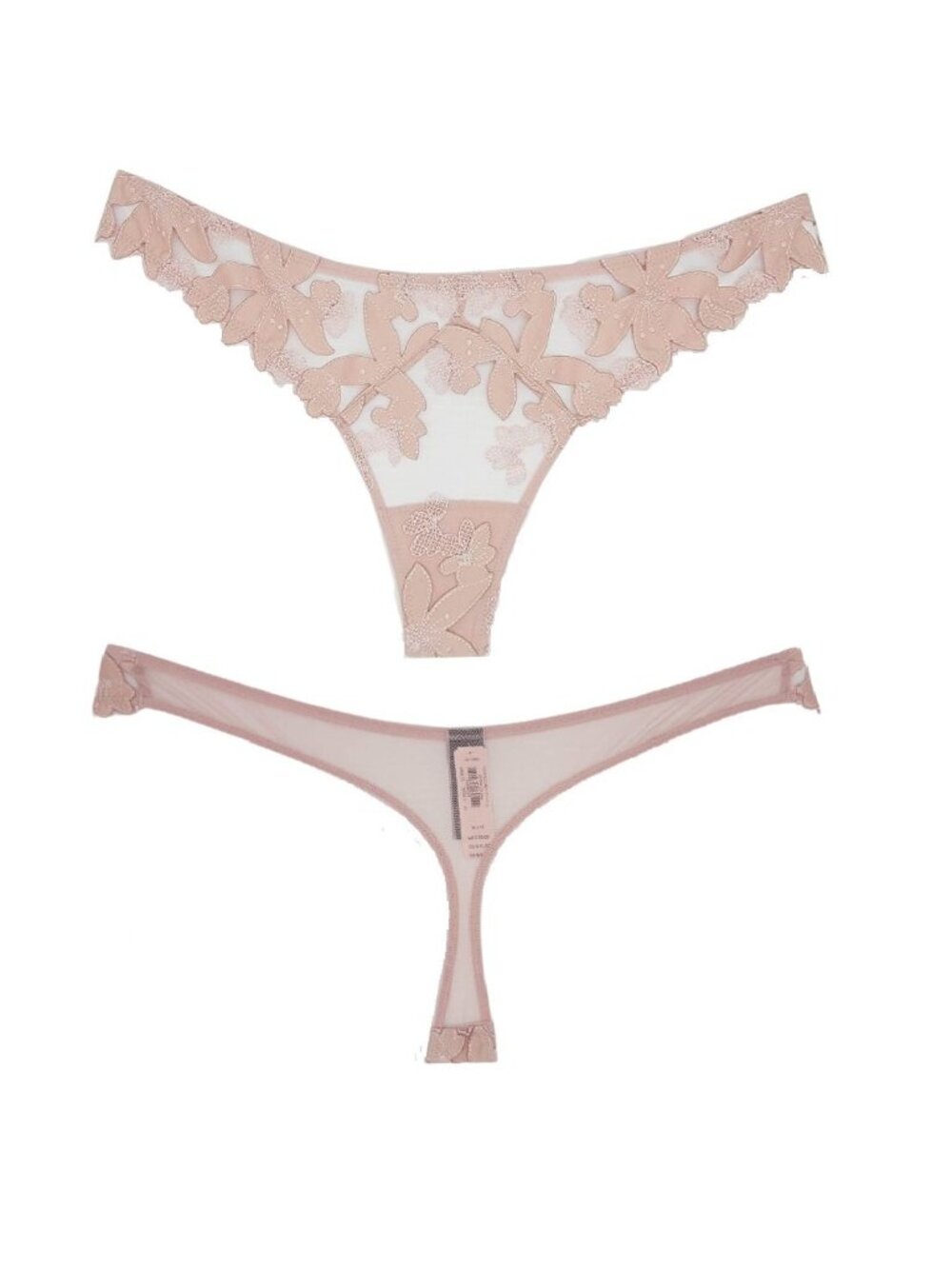 ⭐Victoria's Secret Size M Blush Pink Floral Embroidered Sheer Mesh Thong Panties